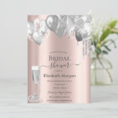 Silver Glitzer Tropfens Balloons Prosecco Perlen Einladung (Stehend Vorderseite)