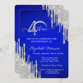 Silver Glitzer Tropfens Blue 40. Geburtstag Einladung (Vorne/Hinten)