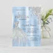 Silver Glitzer Tropfens Blue Dress Blue Metallic Einladung (Stehend Vorderseite)