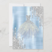 Silver Glitzer Tropfens Blue Dress Blue Metallic Einladung (Rückseite)