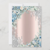 Silver Glitzer Tropfens Blue Flowers Rentirement Einladung (Rückseite)