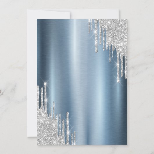 Silver Glitzer Tropfens Blue Metallic Sweet 16 Einladung
