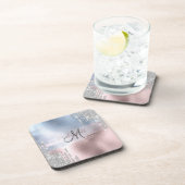 Silver Glitzer Tropfens Blue Rose Gold Metallic Getränkeuntersetzer (Rechte Seite)