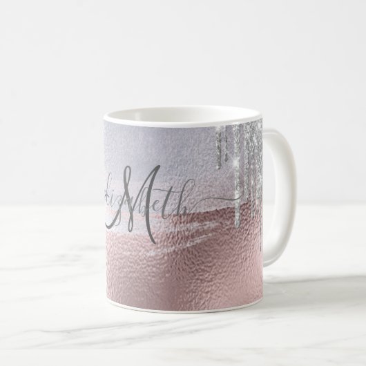 Silver Glitzer Tropfens Blue Rose Gold Metallic Kaffeetasse (VorderseiteRechts)