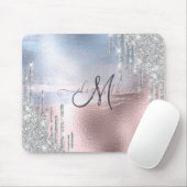 Silver Glitzer Tropfens Blue Rose Gold Metallic Mousepad (Mit Mouse)