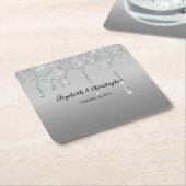 Silver Glitzer Tropfens Glam Elegante Hochzeit Rechteckiger Pappuntersetzer (angewinkelt)