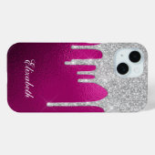 Silver Glitzer Tropfens Hot Pink Glam Girly Case-Mate iPhone Hülle (Rückseite (Horizontal))