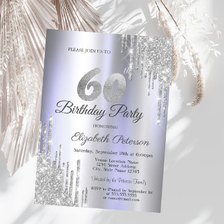 Silver Glitzer Tropfens Lila 60. Geburtstag Einladung