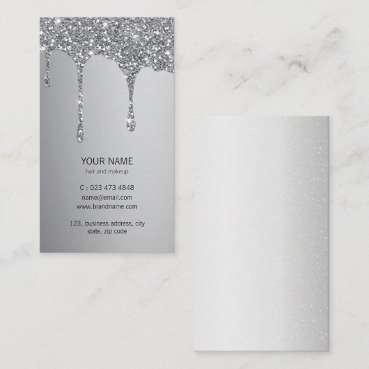 Silver Glitzer Tropfens Metallic Shine Makeup Arti Visitenkarte (Vorne/Hinten)