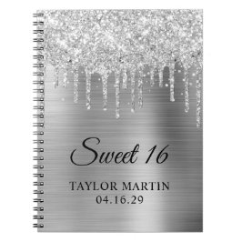 Silver Glitzer Tropfens Metallic Sweet 16 Guest Notizblock