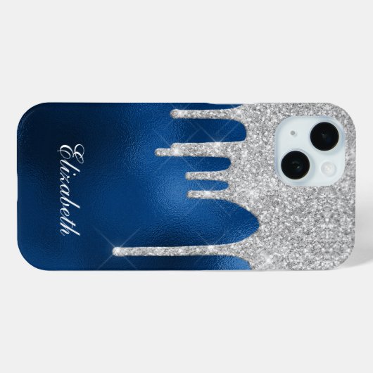 Silver Glitzer Tropfens Royal Blue Glam Girly Case-Mate iPhone Hülle (Rückseite (Horizontal))