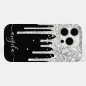 Silver Glitzer Tropfens Schwarze Glam Signatur Case-Mate iPhone Hülle (Rückseite (Horizontal))
