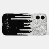 Silver Glitzer Tropfens Schwarze Glam Signatur Case-Mate iPhone Hülle (Rückseite (Horizontal))