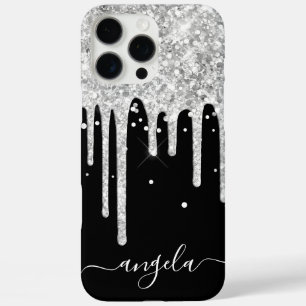 Silver Glitzer Tropfens Schwarze Glam Signatur iPhone 16 Pro Max Hülle