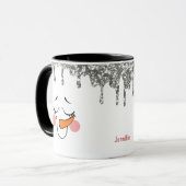 Silver Glitzer Tropfens Snowman Face Holiday Tasse (Vorderseite Links)