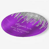 Silver Glitzer Tropfens Violet Foil 40. Geburtstag Pappteller (Schrägansicht)