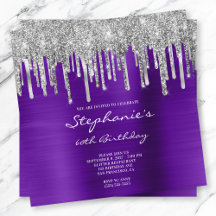 Silver Glitzer Tropfens Violet Foil 60. Geburtstag