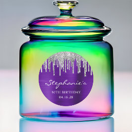 Silver Glitzer Tropfens Violet Lila 50. Geburtstag Runder Aufkleber