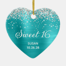 Silver Glitzer Türkis Blue Foil Sweet 16 Foto Keramik Ornament
