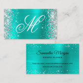 Silver Glitzer Türkis Foil Extravagant Mit Monogra Visitenkarte (Vorne/Hinten)