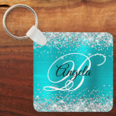 Silver Glitzer Türkise Blue Foil Extravagant Monog Schlüsselanhänger (Vorderseite)
