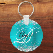 Silver Glitzer Türkise Blue Foil Extravagant Monog Schlüsselanhänger (Vorderseite)