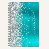 Silver Glitzer Türkise Blue Foil Girly Signature Notizblock (Vorderseite)