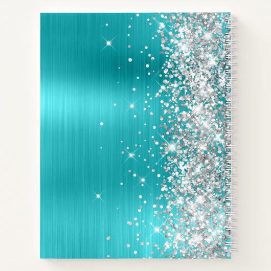 Silver Glitzer Türkise Blue Foil Girly Signature Notizblock (Rückseite)
