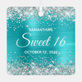 Silver Glitzer Türkise Blue Ombre Foil Sweet 16 Ornament Aus Metall