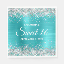 Silver Glitzer Türkise Blue Ombre Foil Sweet 16 Serviette