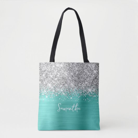 Silver Glitzer Turqoise Glam Name Tasche (Vorderseite)