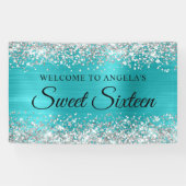 Silver Glitzer Turquoise Blue 16 . Geburtstag Banner (Horizontal)