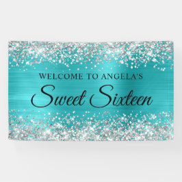Silver Glitzer Turquoise Blue 16 . Geburtstag Banner