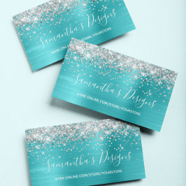 Silver Glitzer Turquoise Blue Foil Online Store Visitenkarte