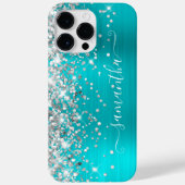 Silver Glitzer Turquoise Blue Girly Signature Case-Mate iPhone Hülle (Rückseite)