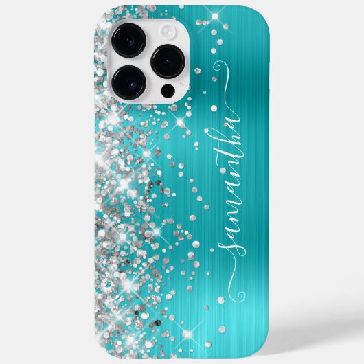 Silver Glitzer Turquoise Blue Girly Signature Case-Mate iPhone Hülle (Rückseite)