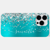 Silver Glitzer Turquoise Blue Girly Signature Case-Mate iPhone Hülle (Rückseite (Horizontal))