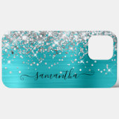 Silver Glitzer Turquoise Blue Girly Signature Case-Mate iPhone Hülle (Rückseite (Horizontal))