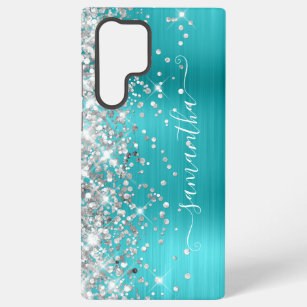 Silver Glitzer Turquoise Blue Girly Signature Samsung Galaxy Hülle