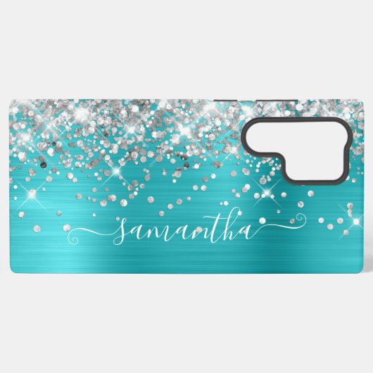 Silver Glitzer Turquoise Blue Girly Signature Samsung Galaxy Hülle (Rückseite (Horizontal))