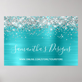 Silver Glitzer Turquoise Blue Online Store Poster