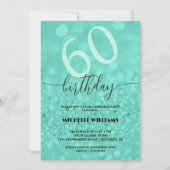 Silver Glitzer Turquoise Calligraphy Geburtstag Einladung (Vorderseite)