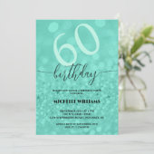 Silver Glitzer Turquoise Calligraphy Geburtstag Einladung (Stehend Vorderseite)