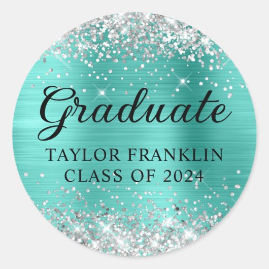 Silver Glitzer Turquoise Class of 2024 Graduate Runder Aufkleber (Vorderseite)