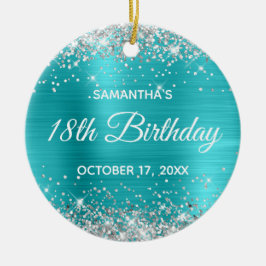 Silver Glitzer Turquoise Foil 18. Geburtstag Keramik Ornament