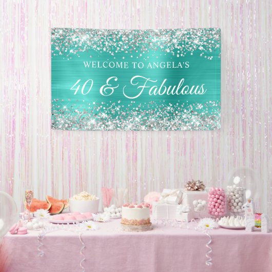 Silver Glitzer Turquoise Foil 40 & Fabulous Banner (Party)