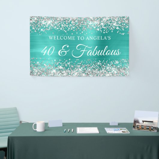 Silver Glitzer Turquoise Foil 40 & Fabulous Banner (Messeveranstaltung)