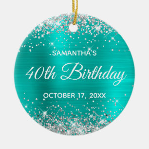Silver Glitzer Turquoise Foil 40. Geburtstag Keramik Ornament