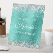 Silver Glitzer Turquoise Foil 50. Geburtstag Sockelschild (In Situ)