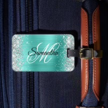 Silver Glitzer Turquoise Foil Extravagant Monogram